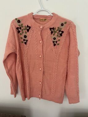 Hand Embroidered pink Sweater- Medium